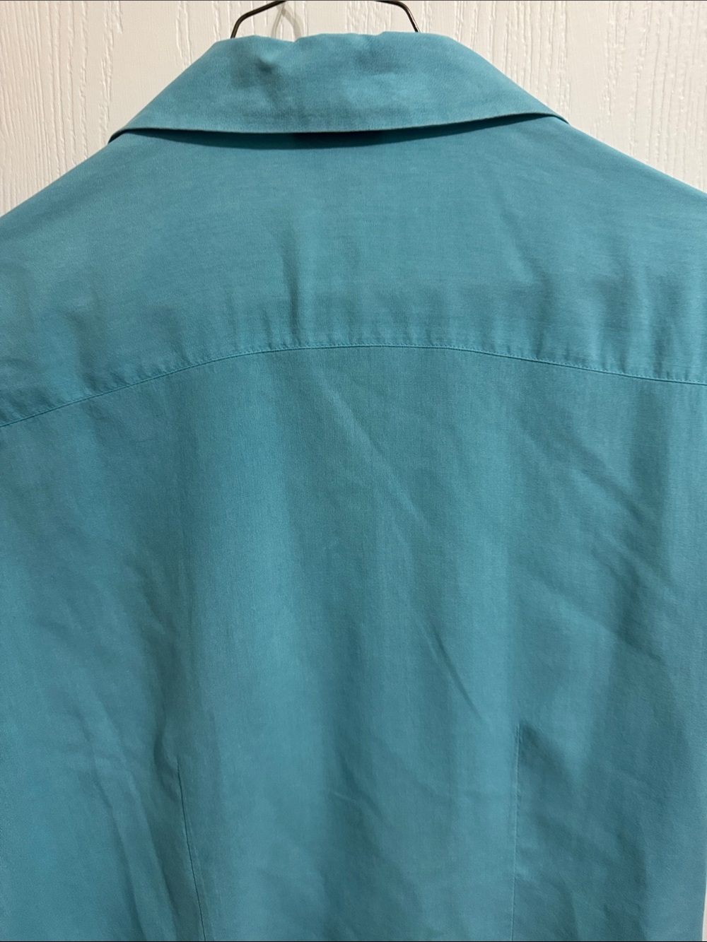 Notations Silk Button Up Turquoise Blue Short Sleeve Notched Collar Women’s Lrg - Picture 7 of 11